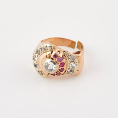Lot 122 - Diamond and Stone Ring, 9 diamonds about 0.65 ct., 14K 4 dwt. all, stones damaged