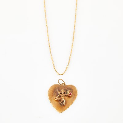 Lot 129 - Gold and Stone Pendant and Neck Chain, 14K 3 dwt. all, damaged