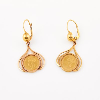 Lot 146 - Two Gold Coin Earrings, 22K 1 dwt. and 18K 4 dwt.