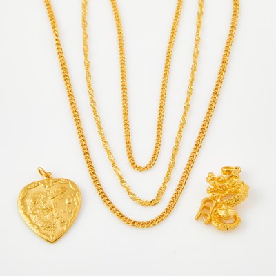 Lot 155 - Two Gold Pendants and Three Neck Chains, 24K 33 dwt.