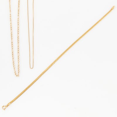 Lot 159 - Two Gold Neck Chains and Flexible Bracelet, 18K 1 dwt. and 14K 3 dwt., damaged