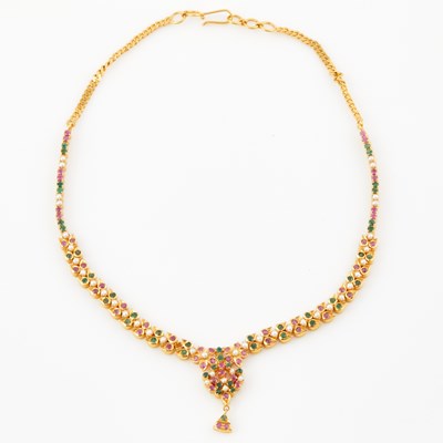Lot 161 - Gold, Stone and Bead Necklace, 22K 19 dwt. all