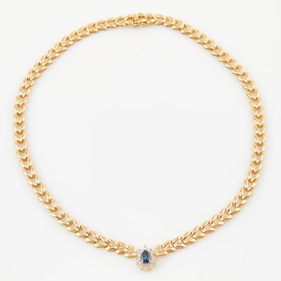 Lot 163 - Diamond and Stone Necklace, 18 diamonds about 0.55 ct., 14K 19 dwt. all