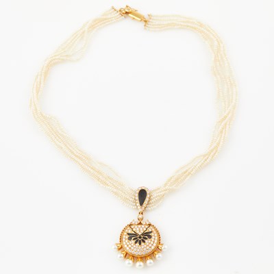 Lot 164 - Gold, Stone, Enamel and Bead Necklace, 18K 12 dwt. all
