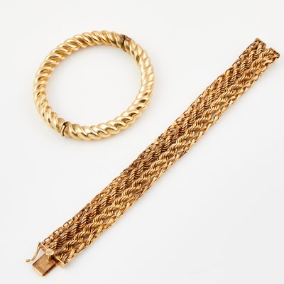 Lot 178 - Gold Rigid Bracelet and Flexible Bracelet, 14K 45 dwt.