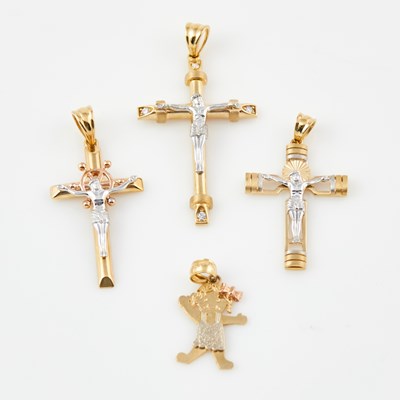 Lot 190 - Four Gold and Stone Pendants, 14K 7 dwt. all
