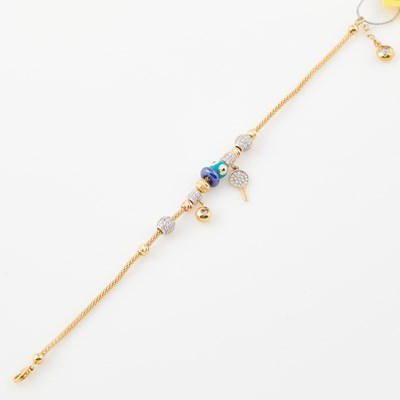 Lot 193 - Gold Charm Bracelet with 9 gold, stone and enamel charms attached, 14K 5 dwt. all