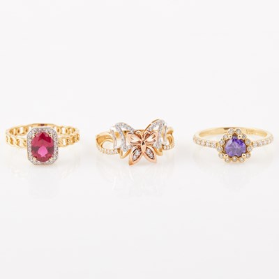 Lot 194 - Three Gold and Stone Rings, 14K 5 dwt. all
