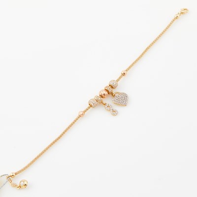 Lot 195 - Gold Charm Bracelet with 5 gold and stone charms attached, 14K 4 dwt. all