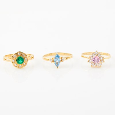 Lot 196 - Three Gold and Stone Rings, 14K 3 dwt. all