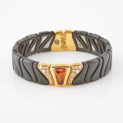 Lot 215 - Diamond and Stone Rigid Bracelet, 26 diamonds about 0.50 ct., 18K and Metal 25 dwt. all, bears      signature MarinaB