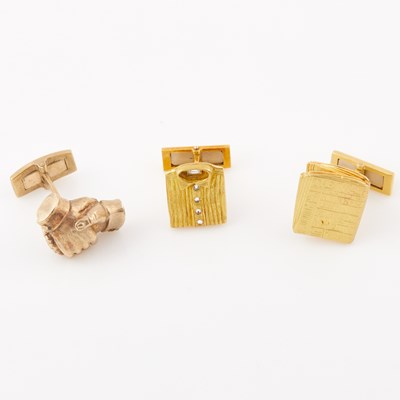 Lot 216 - Diamond Cuff Link and Two Gold Cuff Links, 18K 32 dwt.