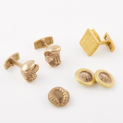 Lot 219 - Five Gold Cuff Links, 18K 40 dwt., part missing