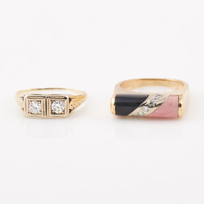 Lot 223 - Two Diamond and Stone Rings, 14K 4 dwt. all, stone damaged