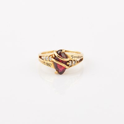 Lot 224 - Diamond and Stone School Ring, 18K 2 dwt. all