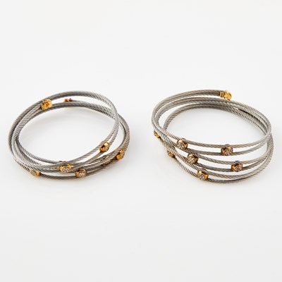 Lot 236 - Two Diamond and Metal Bracelets, 98 diamonds about 0.50 ct., 18K and Metal 21 dwt. all