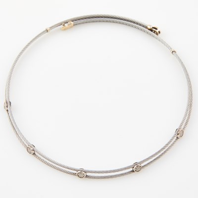Lot 237 - Diamond, Gold and Metal Necklace, 35 diamonds, 18K and Metal 7 dwt. all