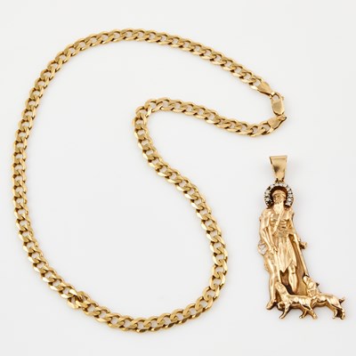 Lot 266 - Diamond Pendant and Gold Neck Chain, 14K 35 dwt., stones missing