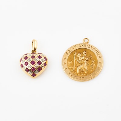 Lot 272 - Diamond and Stone Pendant and Gold Pendant, 14K 3 dwt. all