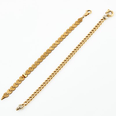 Lot 274 - Two Gold and Stone Flexible Bracelets, 14K 13 dwt. all