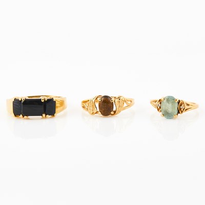 Lot 277 - Three Gold and Stone Rings, 14K 4 dwt. all, damaged