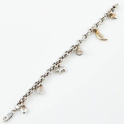 Lot 291 - Gold Charm Bracelet with 6 charms attached, 14K 11 dwt.