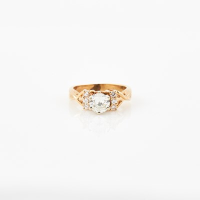 Lot 294 - Diamond Engagement Ring, 7 diamonds, center stone about 0.60 ct., 14K 2 dwt.