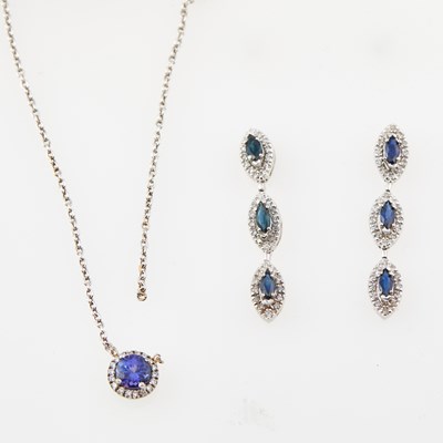 Lot 314 - Diamond and Stone Necklace and Two Earrings, 90 diamonds about 0.90 ct., 14K 6 dwt. all, damaged