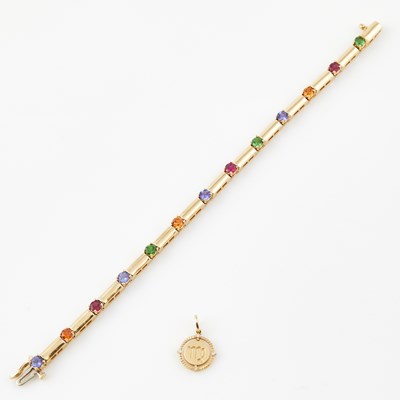 Lot 315 - Gold and Stone Flexible Bracelet and Pendant, 14K 10 dwt. all