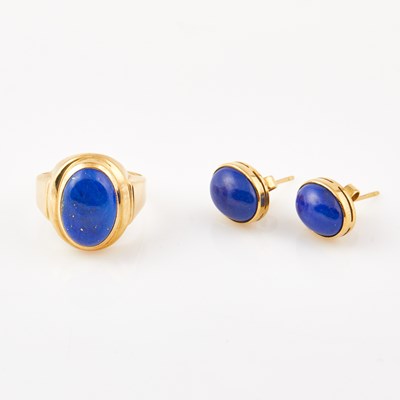 Lot 323 - Two Gold and Stone Earrings and Ring, 18K 4 dwt. all