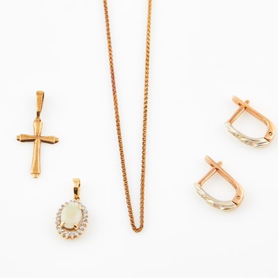 Lot 325 - Diamond and Stone Pendant, Two Earrings, Gold Pendant and Neck Chain, 18K 1 dwt. and 14K 2 dwt. all