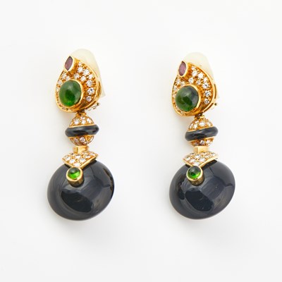 Lot 338 - Two Diamond and Stone Earrings, 134 diamonds about 3.50 cts., 18K 24 dwt. all