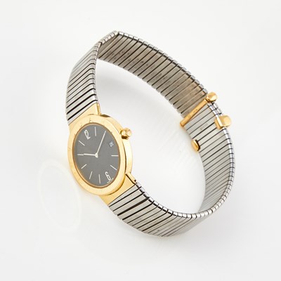 Lot 340 - Ladys Gold and Metal Bracelet Watch, Bulgari, Quartz, 33mm, 18K and Metal