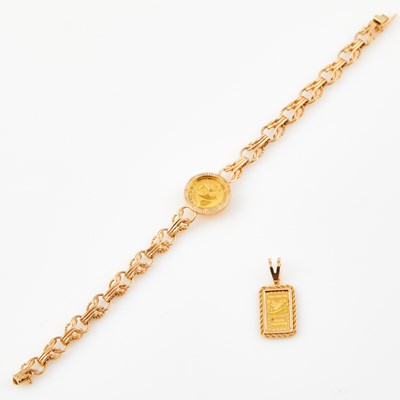 Lot 368 - Gold Pendant and Flexible Bracelet, 14K 8 dwt.