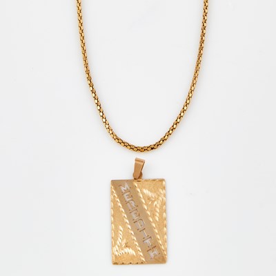 Lot 373 - Gold Pendant and Neck Chain, 18K 5 dwt. and 14K 2 dwt.