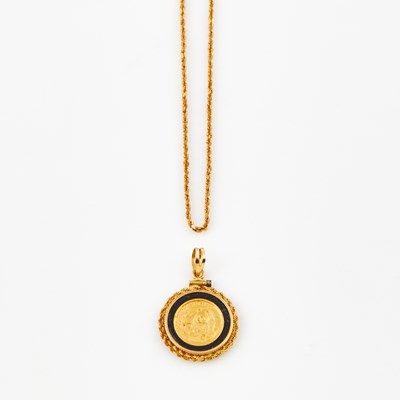 Lot 384 - Gold and Stone Pendant and Neck Chain, 18K 4 dwt. and 14K 2 dwt. all