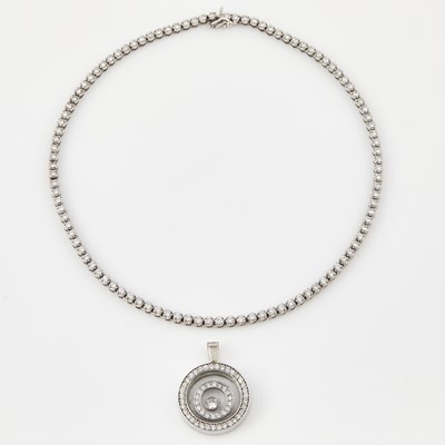 Lot 388 - Diamond and Glass Pendant and Neck Chain, 156 diamonds about 8.50 cts., 14K 29 dwt. all, damaged