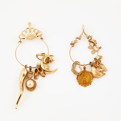 Lot 392 - Two Gold Charm Holders and Eleven Gold and Bead Charms, 14K 9 dwt. all