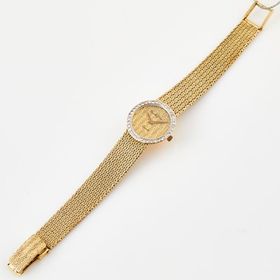 Lot 397 - Ladys Diamond Bracelet Watch, 39 diamonds about 0.40 ct., Bueche Girod, Quartz, 14K 22 dwt. all