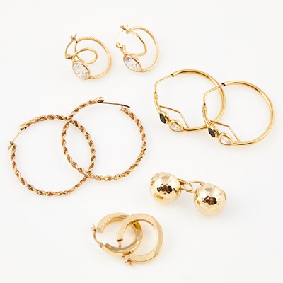 Lot 398 - Ten Gold and Stone Earrings, 14K 13 dwt. all
