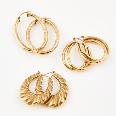 Lot 403 - Six Gold Earrings, 14K 10 dwt.