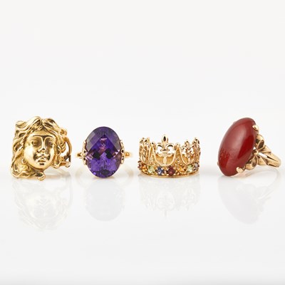 Lot 423 - Four Gold and Stone Rings, 14K 17 dwt. all