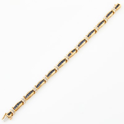 Lot 424 - Diamond and Stone Flexible Bracelet, 14K 12 dwt. all, stone missing