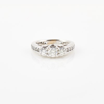 Lot 437 - Diamond Engagement Ring, 15 diamonds, center stone about 0.45 ct., 14 stones about 1.00 cts., 14K   4 dwt.