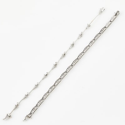 Lot 441 - Two Diamond Flexible Bracelets, 14K 18 dwt., stone missing