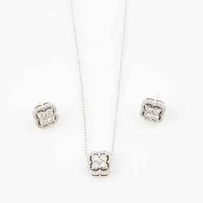 Lot 442 - Two Diamond Earrings, Pendant, 84 diamonds about 2.50 cts. and Gold Neck Chain, 14K 5 dwt.