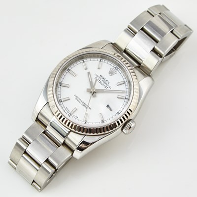 Lot 447 - Mans Gold and Metal Bracelet Watch, 31 Jewels, Rolex Date Just, 36mm, 18K and Metal, with box and   papers