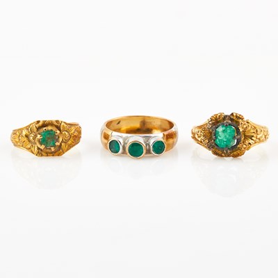 Lot 450 - Three Gold and Stone Rings, 18K 9 dwt. all