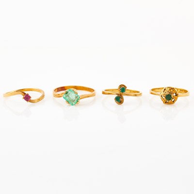 Lot 455 - Four Gold and Stone Rings, 18K 5 dwt. all