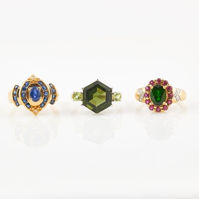 Lot 468 - Two Diamond and Stone Rings and Gold and Stone Ring, 14K 7 dwt. all